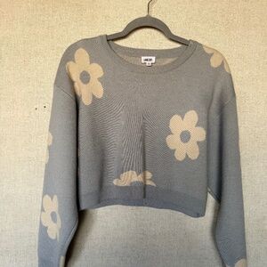 Lane 201 Blue Daisy Sweater |Floral Cropped Knit Pullover | Size M